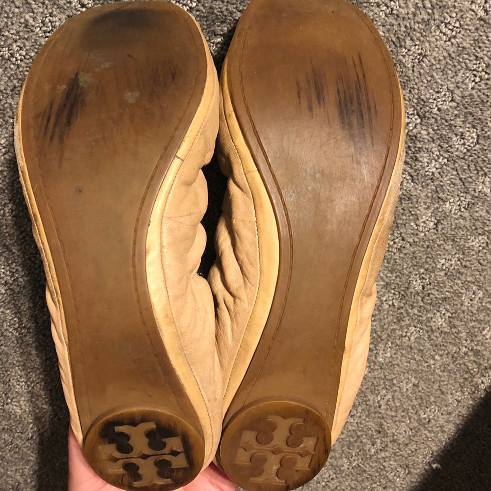 Tory Burch Two Tone Ballet Flats Bow RARE Gold - Picture 6 of 8